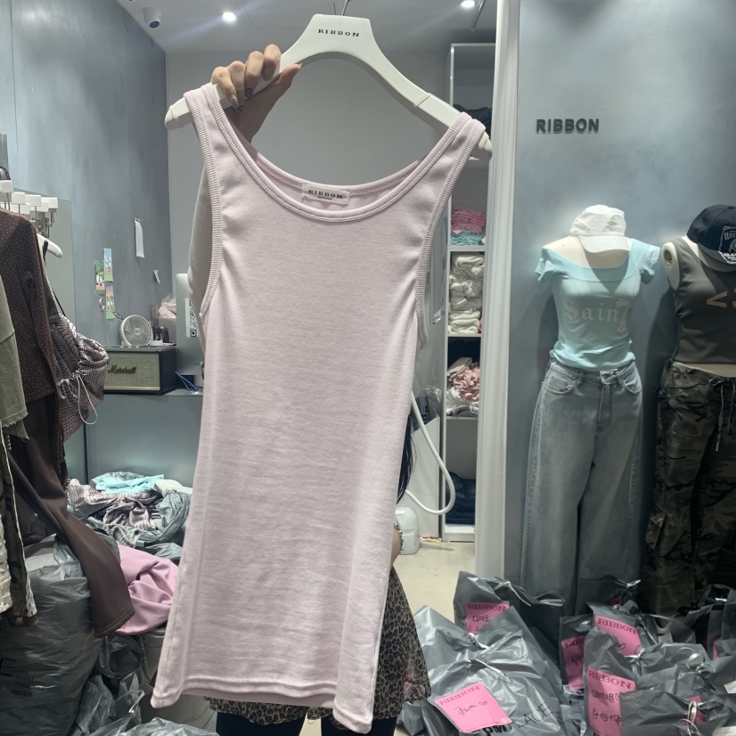 RIBBON韓國直郵女士新品26夏季推薦吊帶背心刺繡無袖長款RIBBON吊帶/背心圖色1