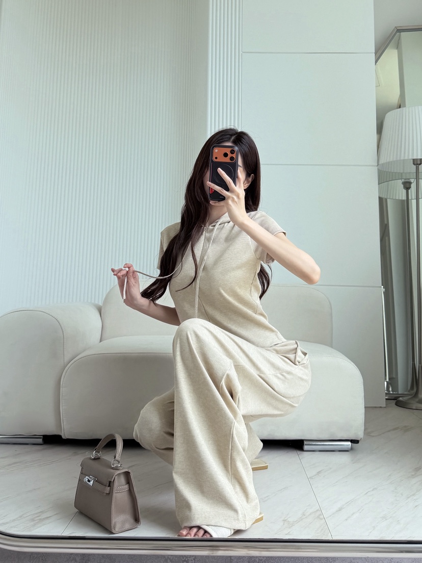 CLOTH韓國代購女士新款時尚人氣26夏季休閑推薦套裝珍珠連帽CLOTH套裝