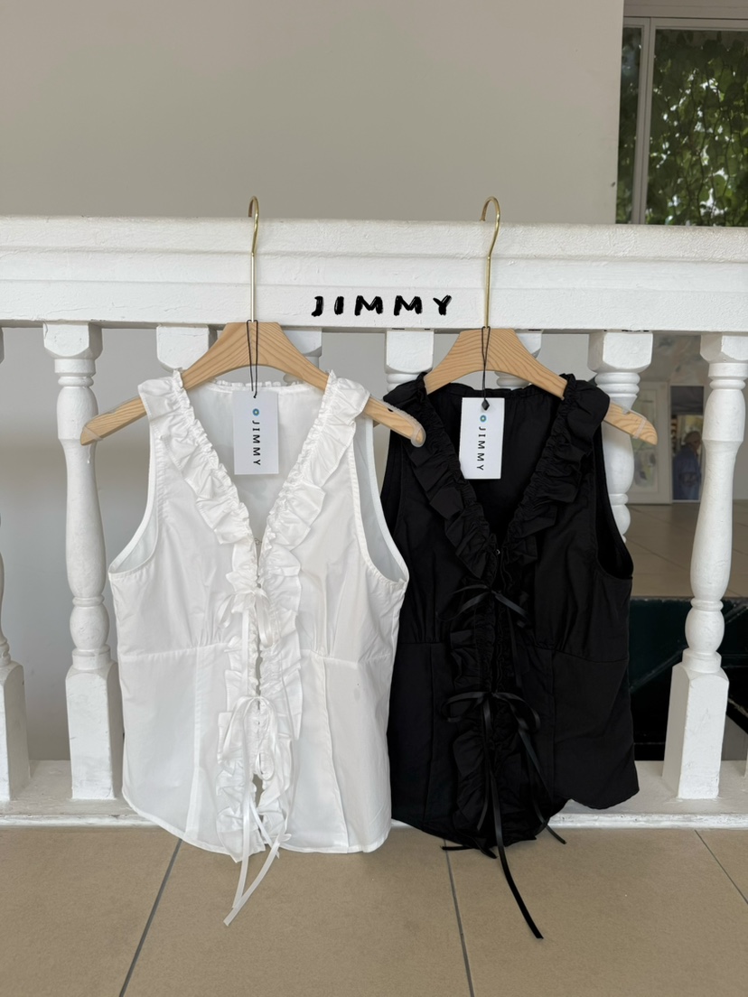 JIMMY韓國東大門直郵女裝新品熱賣休閑人氣吊帶背心荷葉邊JIMMY/REMAKE吊帶/背心