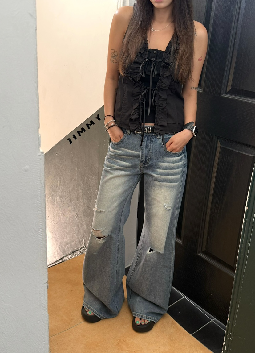 JIMMY韓國東大門直郵女裝新品熱賣休閑人氣吊帶背心荷葉邊JIMMY/REMAKE吊帶/背心