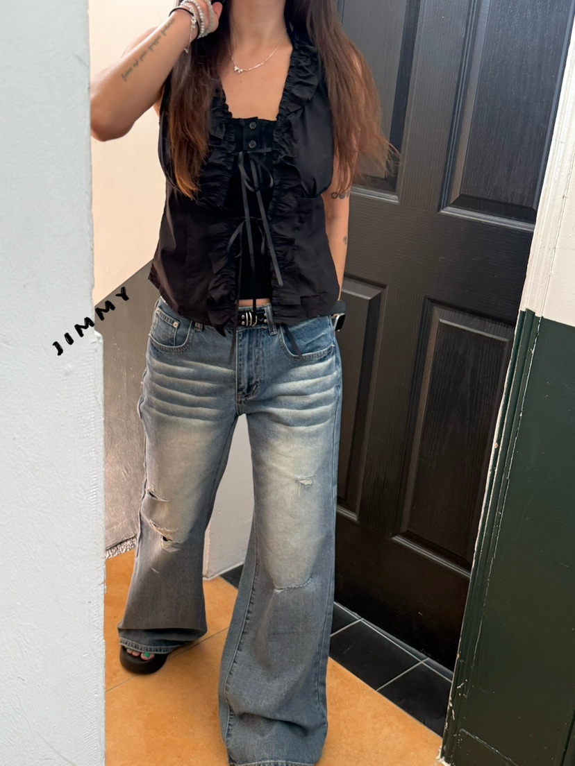 JIMMY韓國東大門直郵女裝新品熱賣休閑人氣吊帶背心荷葉邊JIMMY/REMAKE吊帶/背心