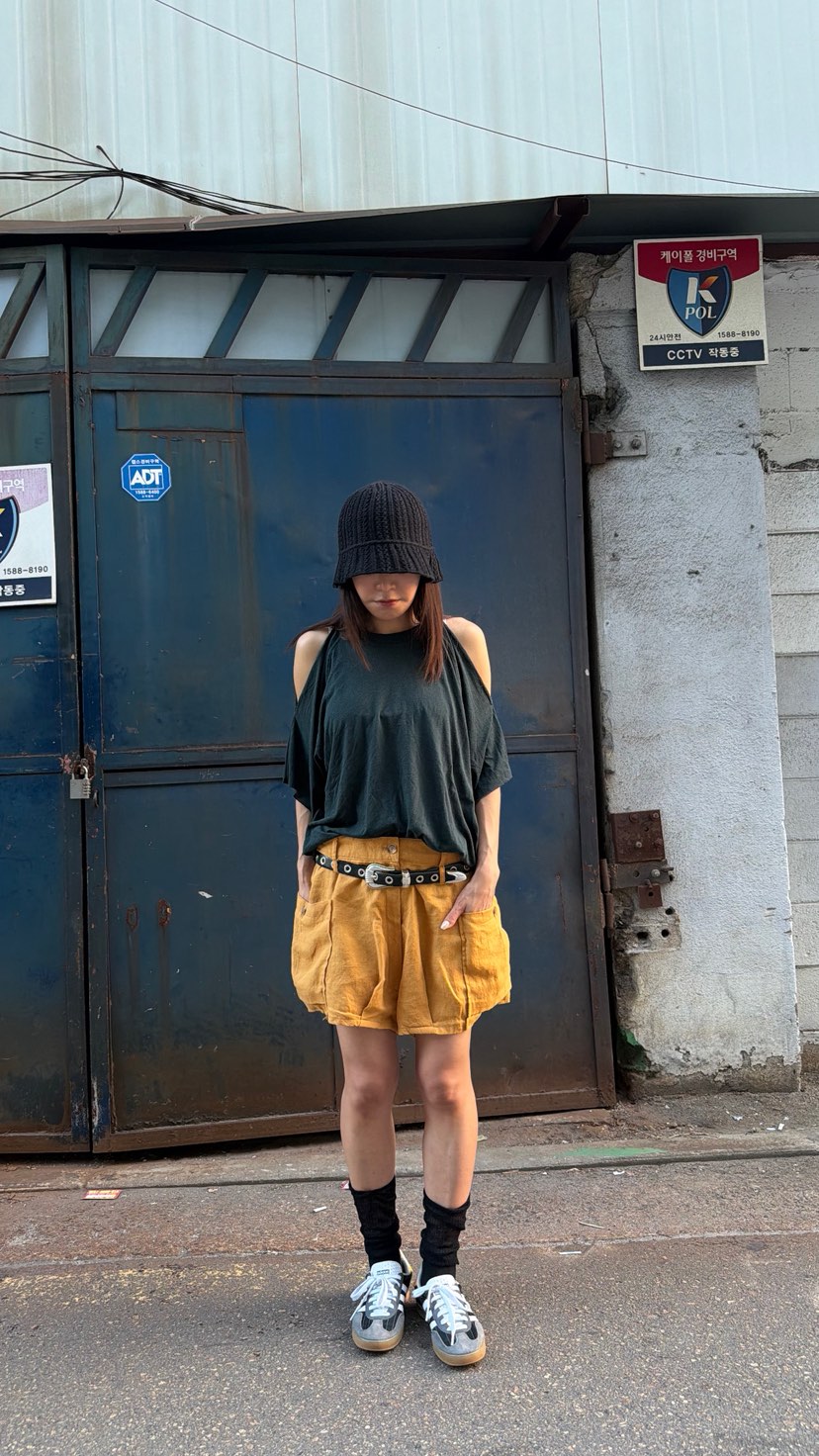 FRANC—L韓國直郵女士新品人氣推薦時尚短褲不含腰帶亞麻布FRANC短褲