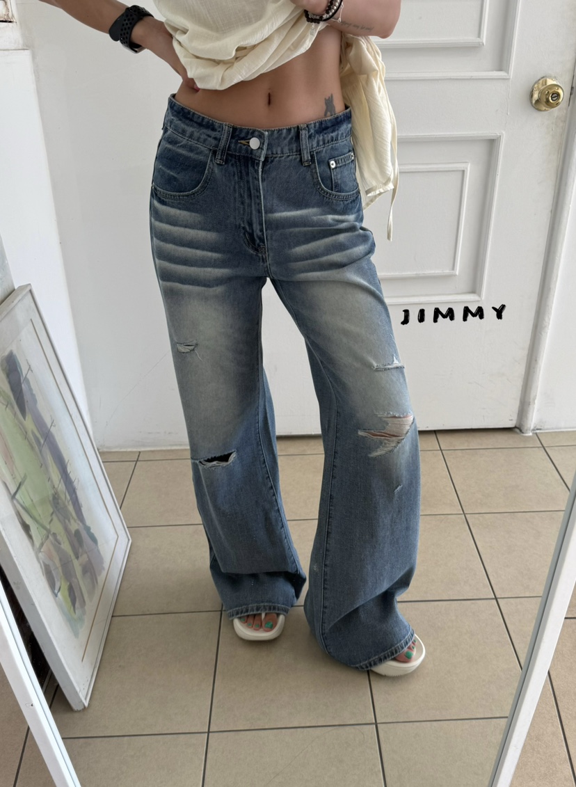 JIMMY韓國代購女士新款休閑推薦熱賣人氣時尚26夏季牛仔褲磨毛JIMMY/REMAKE牛仔褲