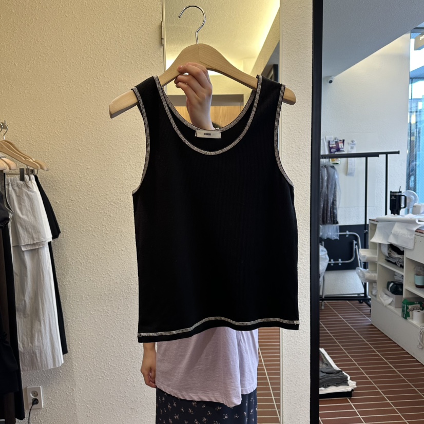 CHOI-L韓國東大門直郵女裝新品熱賣時尚吊帶背心撞色羅紋CHOI吊帶/背心圖色3