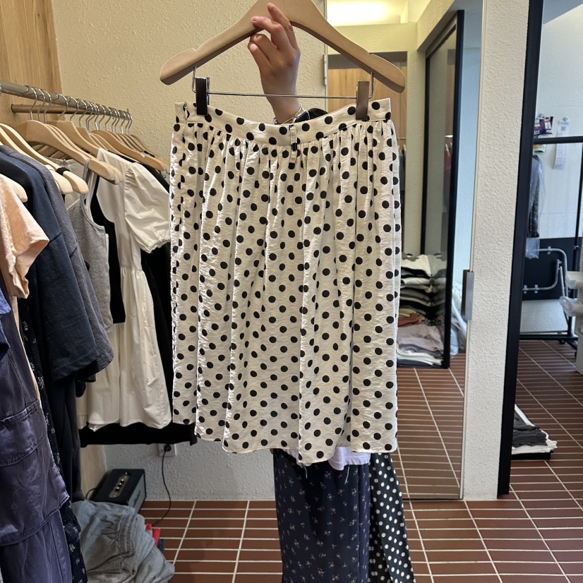 CHOI-L韓國東大門代購女裝新品休閑半身裙中短裙中長款圓點CHOI半身裙/中短裙