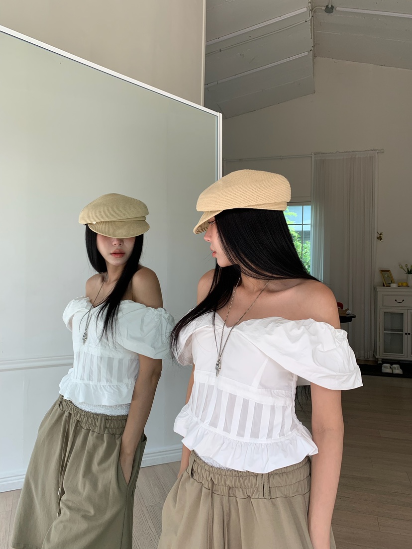 BADCALM韓國代購女士新款時尚26夏季休閑推薦襯衫蕾絲衫寬松BADCALM襯衫/蕾絲衫