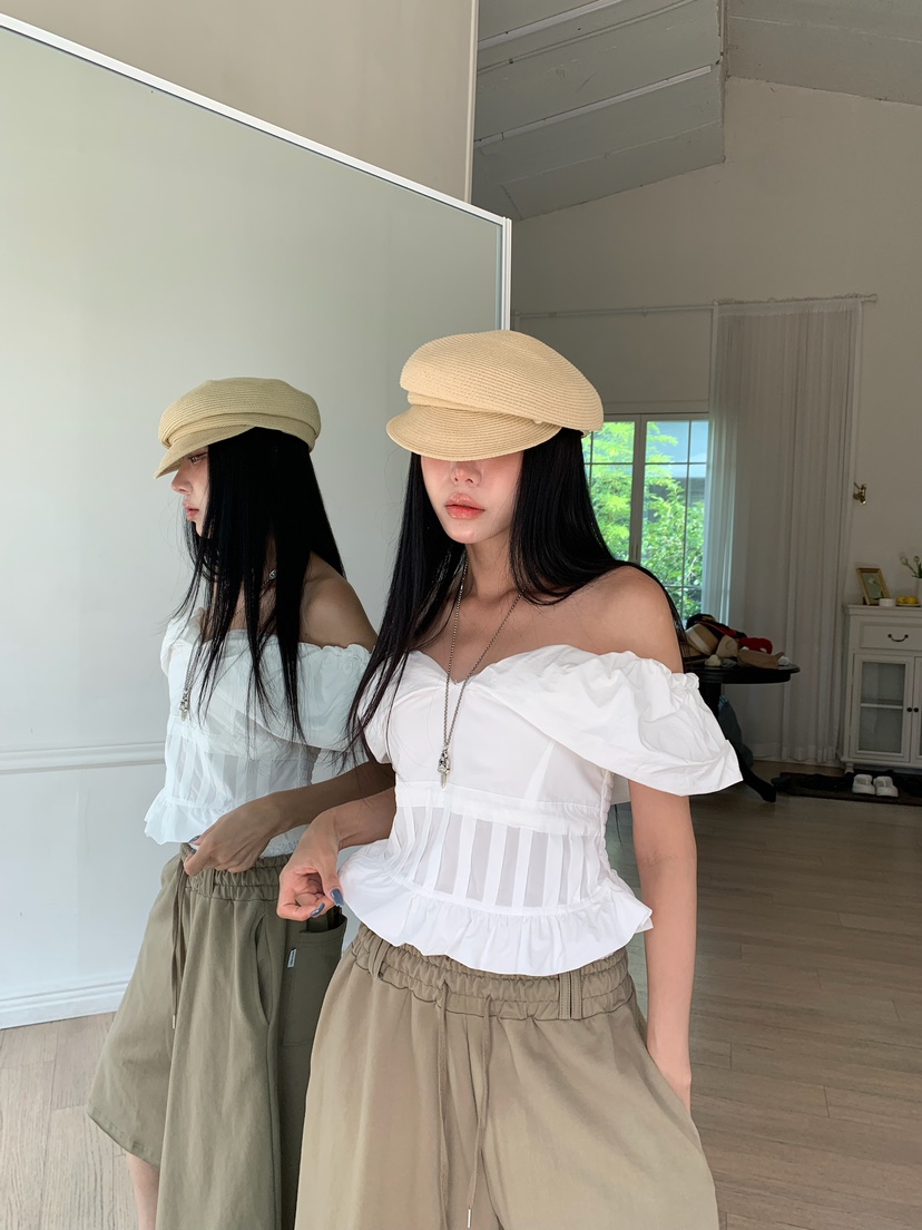 BADCALM韓國代購女士新款時尚26夏季休閑推薦襯衫蕾絲衫寬松BADCALM襯衫/蕾絲衫圖色1