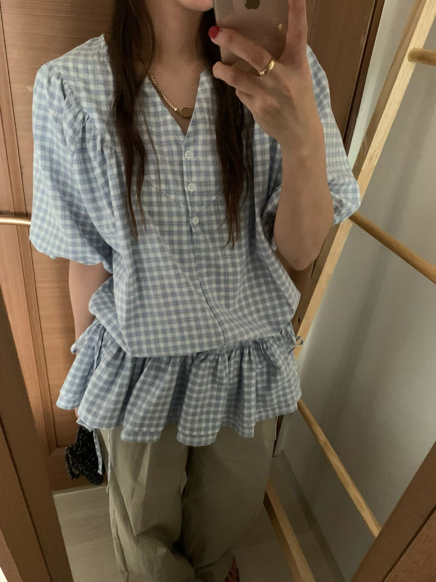 FEVER韓國東大門代購女士新款休閑推薦26夏季襯衫蕾絲衫格紋FEVER襯衫/蕾絲衫圖色2