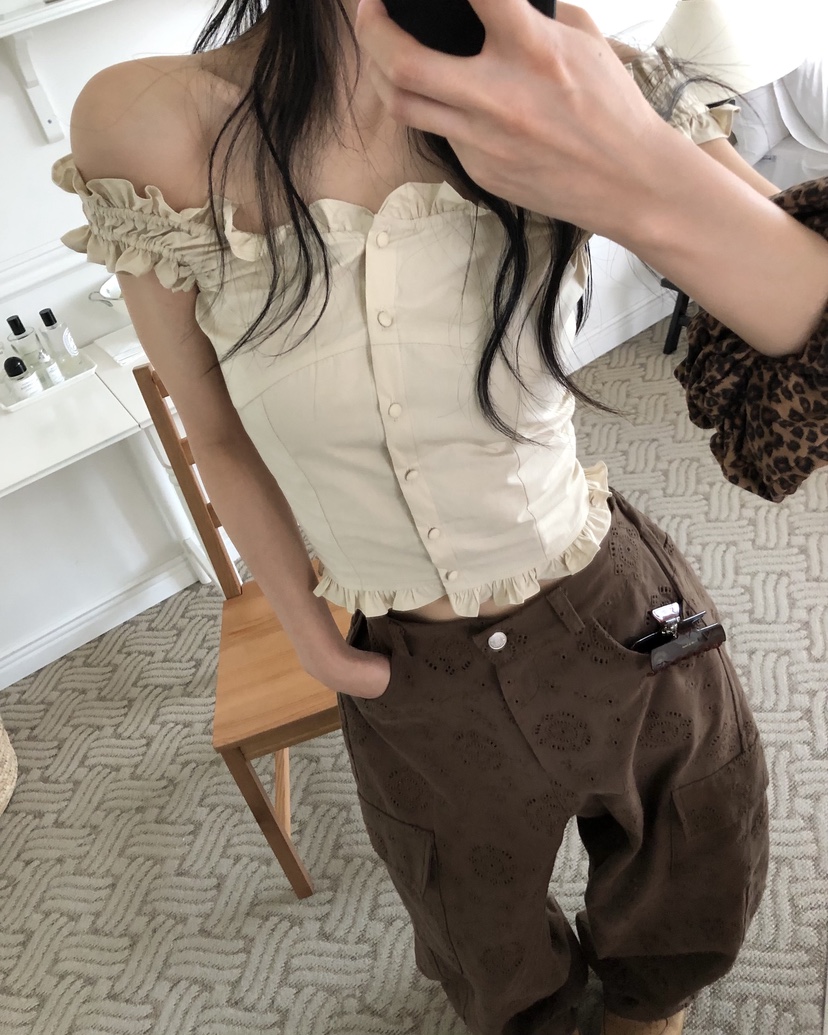 OKIE韓國直郵女士新款26夏季休閑推薦人氣襯衫蕾絲衫羊毛OKIE襯衫/蕾絲衫