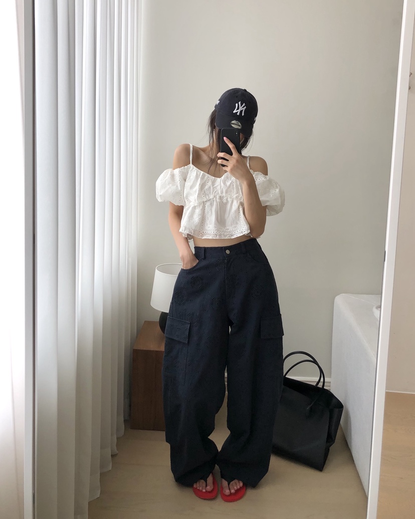 OKIE韓國直郵實拍女裝新款人氣休閑推薦26夏季休閑褲刺繡OKIE休閑褲