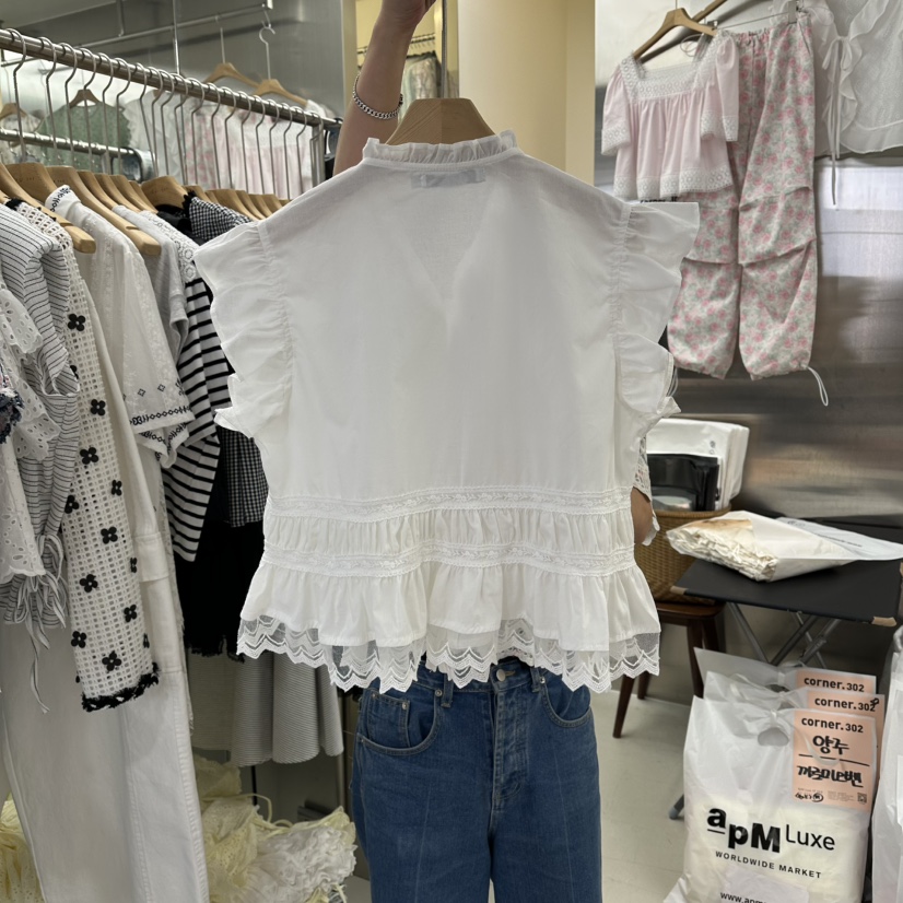 CORNER韓國東大門直郵女裝新品26夏季人氣襯衫蕾絲衫褶裥CORNER.302襯衫/蕾絲衫