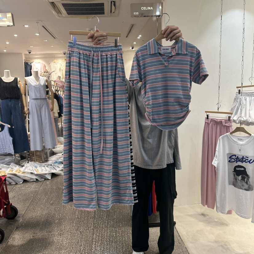 CELINA韓國直郵實拍女士新款26夏季休閑時尚套裝套裝條紋CELI_NA套裝圖色1