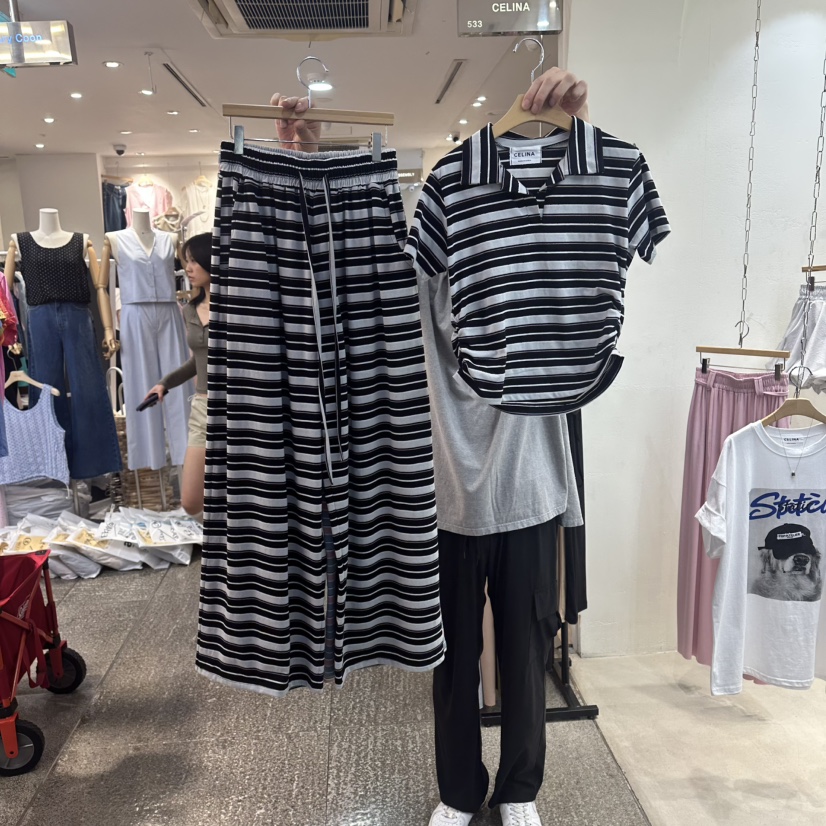 CELINA韓國直郵實拍女士新款26夏季休閑時尚套裝套裝條紋CELI_NA套裝圖色2