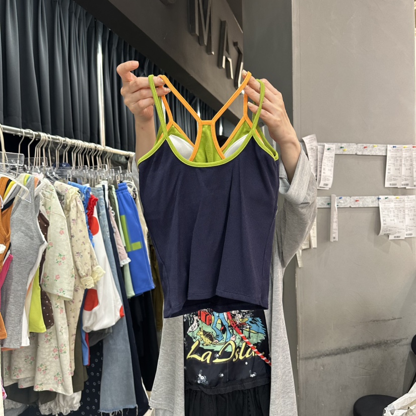 MOMAZU韓國代購女裝新款26夏季休閑吊帶背心假兩件撞色無袖MOMAZU吊帶/背心