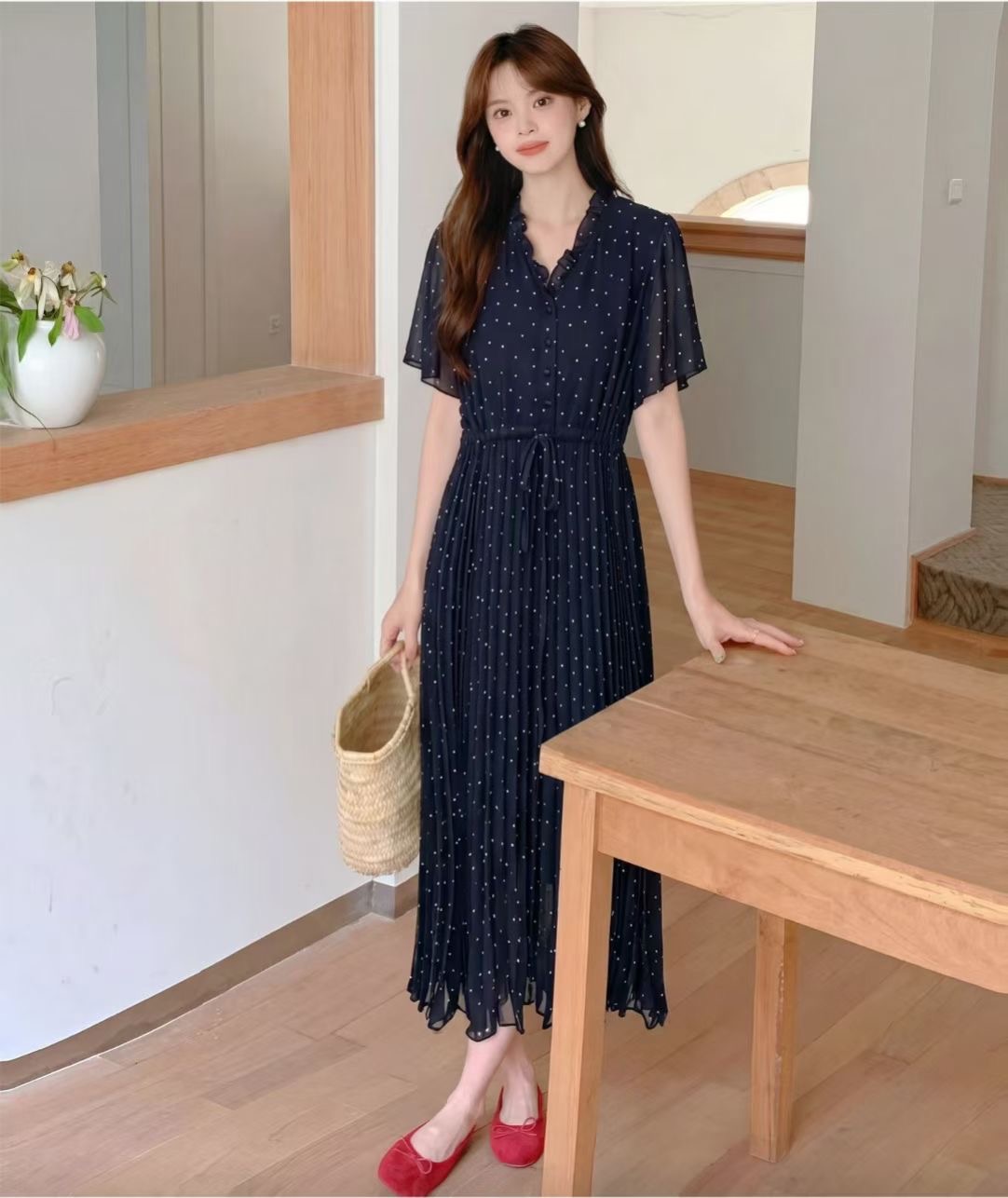 EOSIA韓國直郵女裝新款休閑推薦時尚26夏季連衣裙褶皺圓點EOSIA連衣裙圖色2