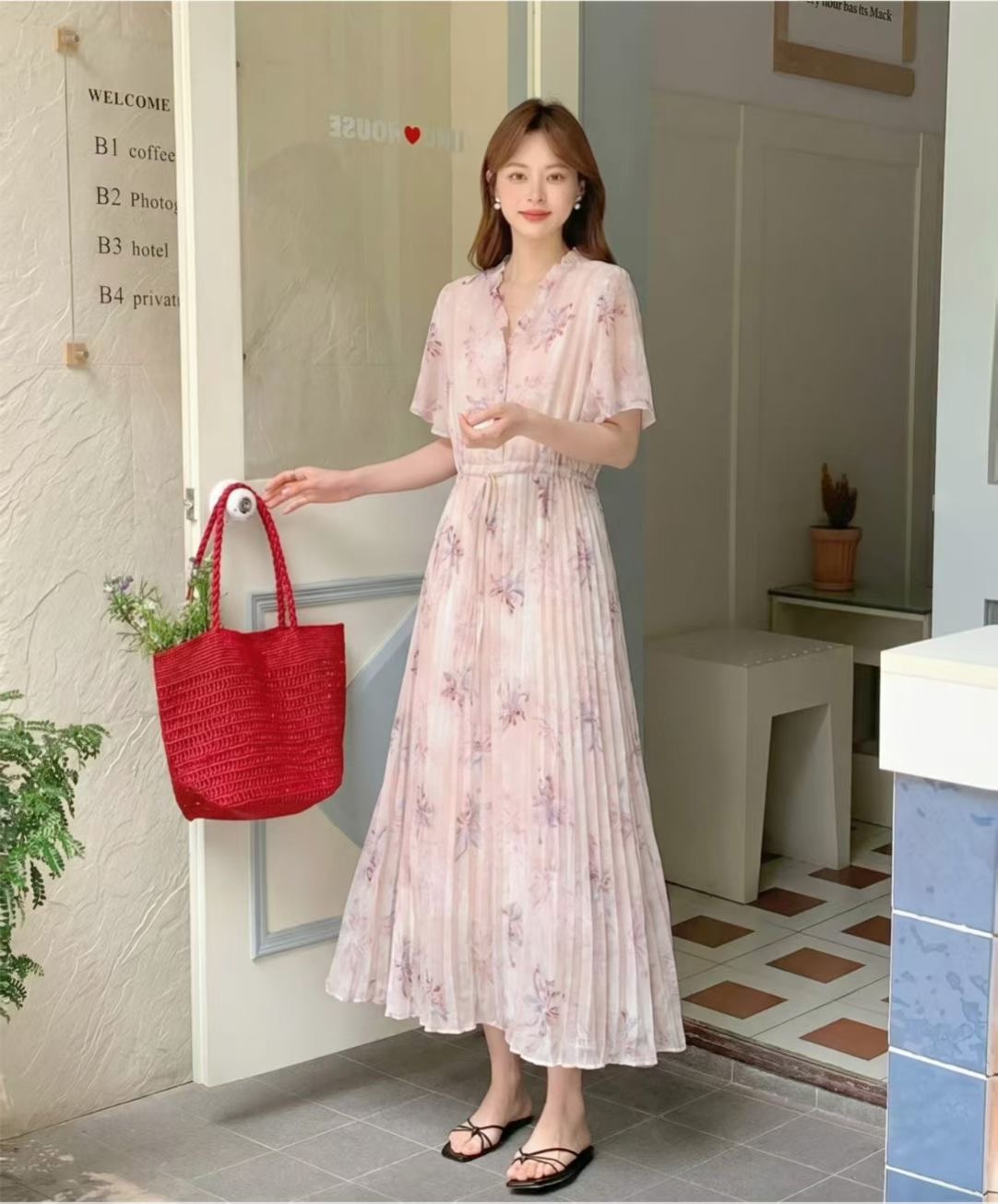 EOSIA韓國代購女裝新品推薦26夏季休閑熱賣時尚連衣裙褶邊EOSIA連衣裙圖色2