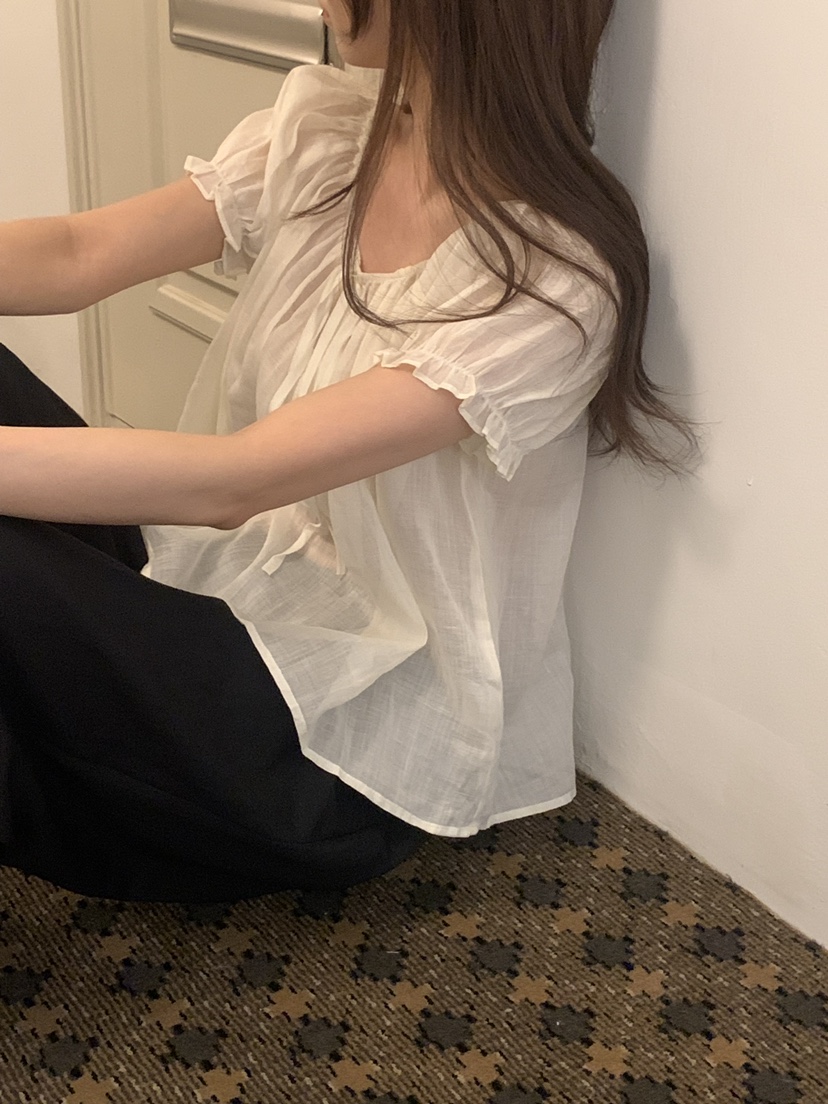 NOTICE東大門直郵女裝新款26春夏推薦襯衫蕾絲衫泡泡袖亞麻NOTICE襯衫/蕾絲衫