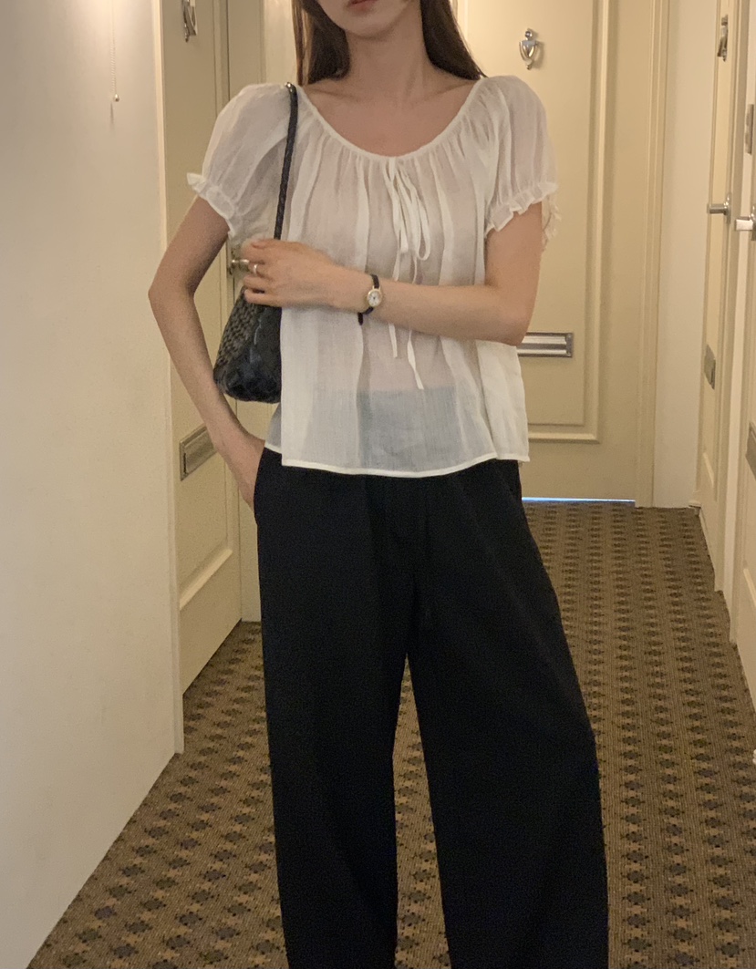 NOTICE東大門直郵女裝新款26春夏推薦襯衫蕾絲衫泡泡袖亞麻NOTICE襯衫/蕾絲衫