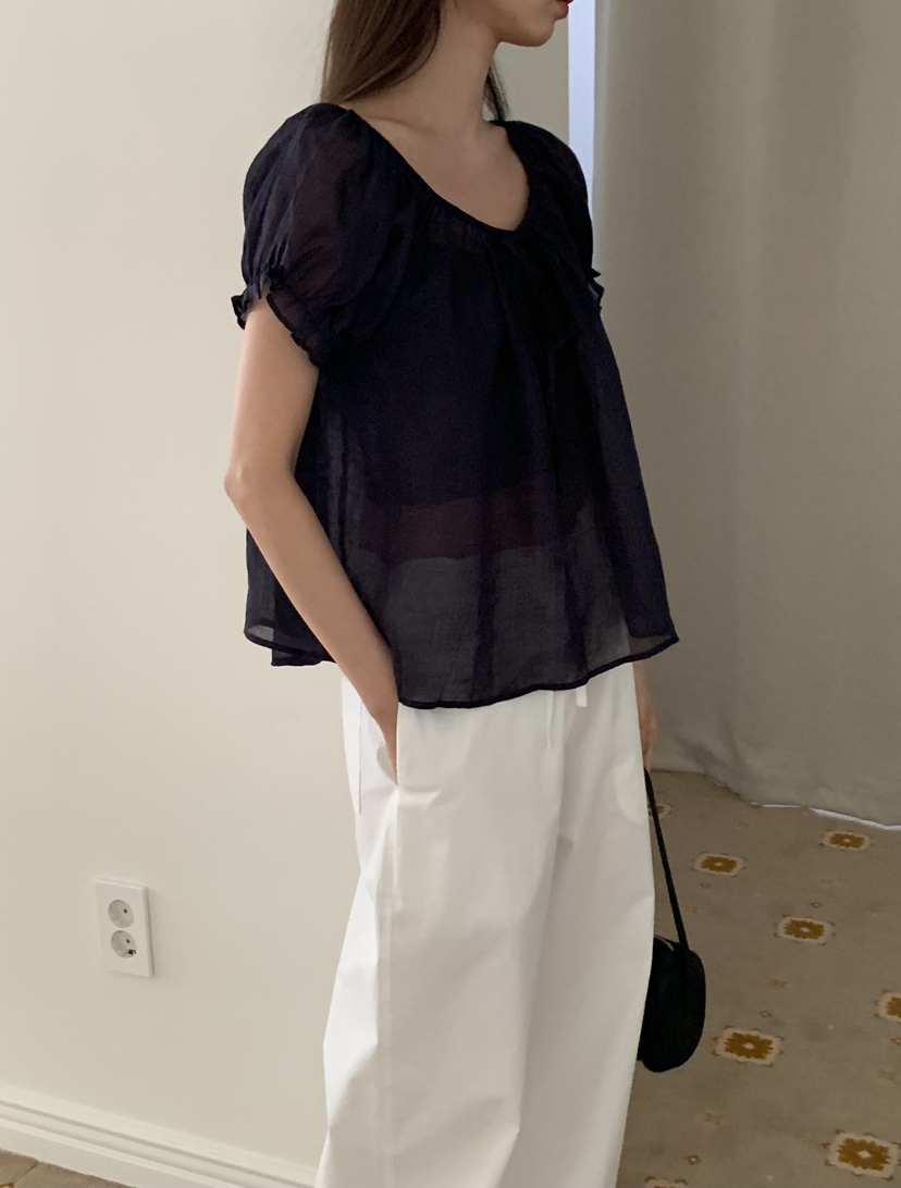 NOTICE東大門直郵女裝新款26春夏推薦襯衫蕾絲衫泡泡袖亞麻NOTICE襯衫/蕾絲衫