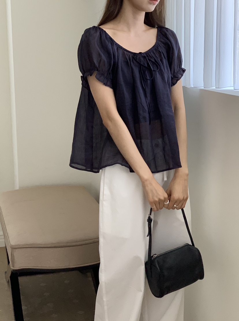 NOTICE東大門直郵女裝新款26春夏推薦襯衫蕾絲衫泡泡袖亞麻NOTICE襯衫/蕾絲衫