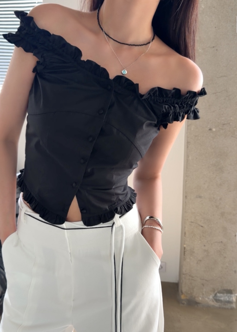 OKIE韓國直郵女士新款職業時尚熱賣人氣襯衫蕾絲衫荷葉邊OKIE襯衫/蕾絲衫