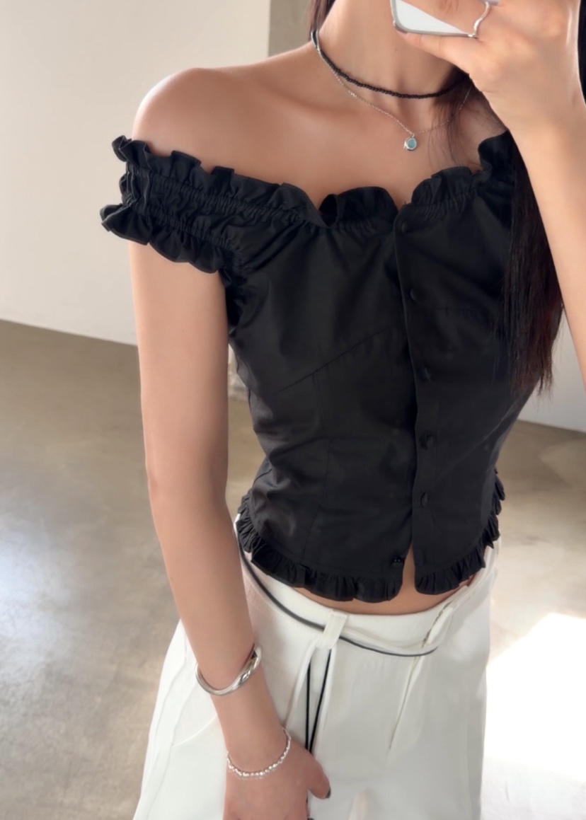OKIE韓國直郵女士新款職業時尚熱賣人氣襯衫蕾絲衫荷葉邊OKIE襯衫/蕾絲衫