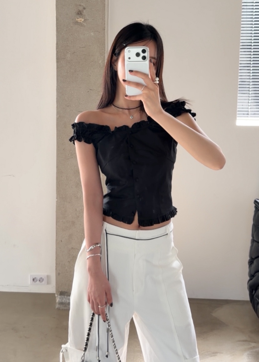 OKIE韓國直郵女士新款職業時尚熱賣人氣襯衫蕾絲衫荷葉邊OKIE襯衫/蕾絲衫