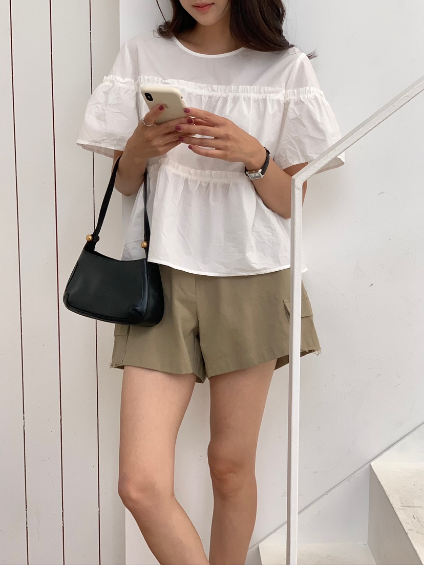 BLEECKER東大門實拍女士新品時尚人氣26春夏襯衫蕾絲衫褶皺BLEECKER襯衫/蕾絲衫