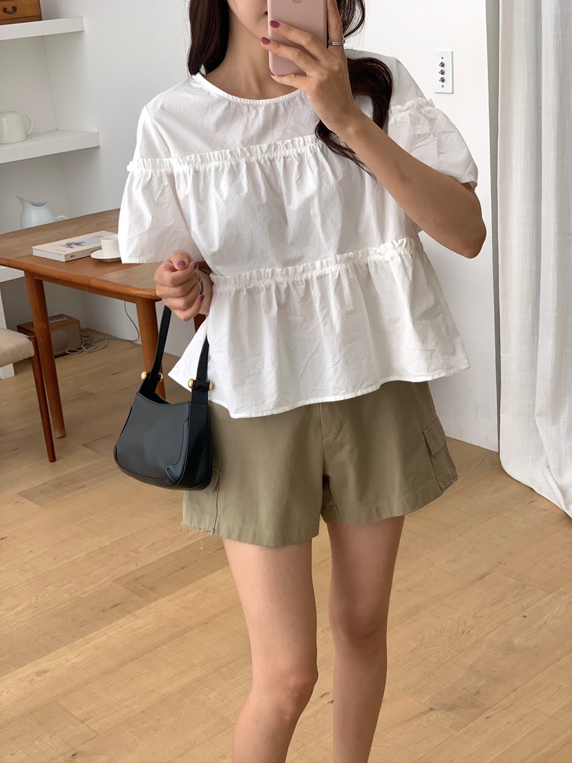 BLEECKER東大門實拍女士新品時尚人氣26春夏襯衫蕾絲衫褶皺BLEECKER襯衫/蕾絲衫