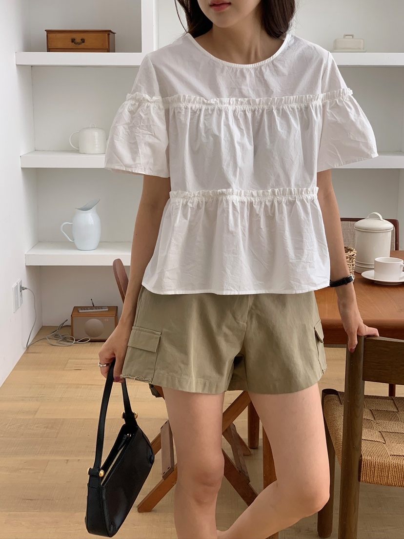 BLEECKER東大門實拍女士新品時尚人氣26春夏襯衫蕾絲衫褶皺BLEECKER襯衫/蕾絲衫