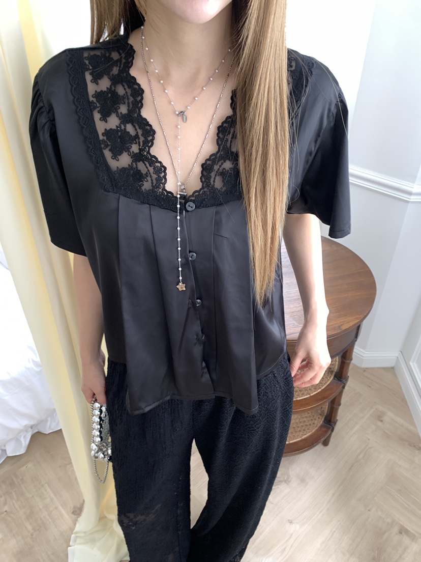 MAISONDEGLORY韓國直郵女裝新品休閑時尚職業襯衫蕾絲衫絲質MAISON DE GLORY襯衫/蕾絲衫圖色2