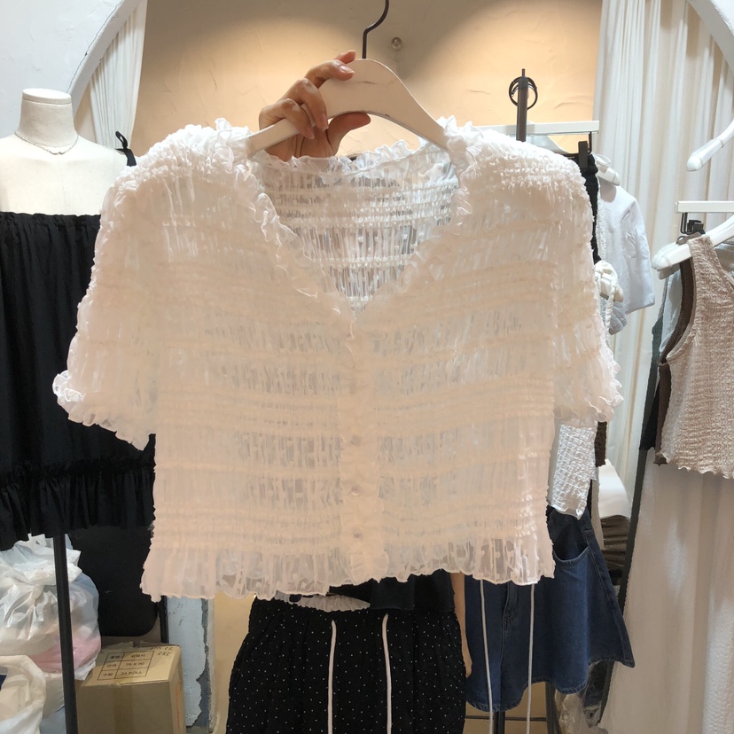 OZ韓國東大門代購女士新品熱賣休閑推薦時尚襯衫蕾絲衫褶皺OZ.ounce襯衫/蕾絲衫圖色1