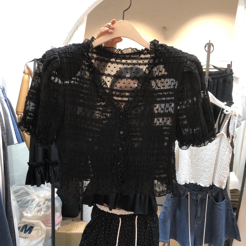 OZ韓國東大門代購女士新品熱賣休閑推薦時尚襯衫蕾絲衫褶皺OZ.ounce襯衫/蕾絲衫圖色2