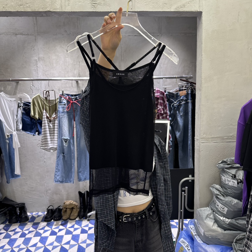 AMOUR韓國直郵女裝新品26夏季時尚吊帶背心假兩件雙層無袖AMOUR吊帶/背心圖色2