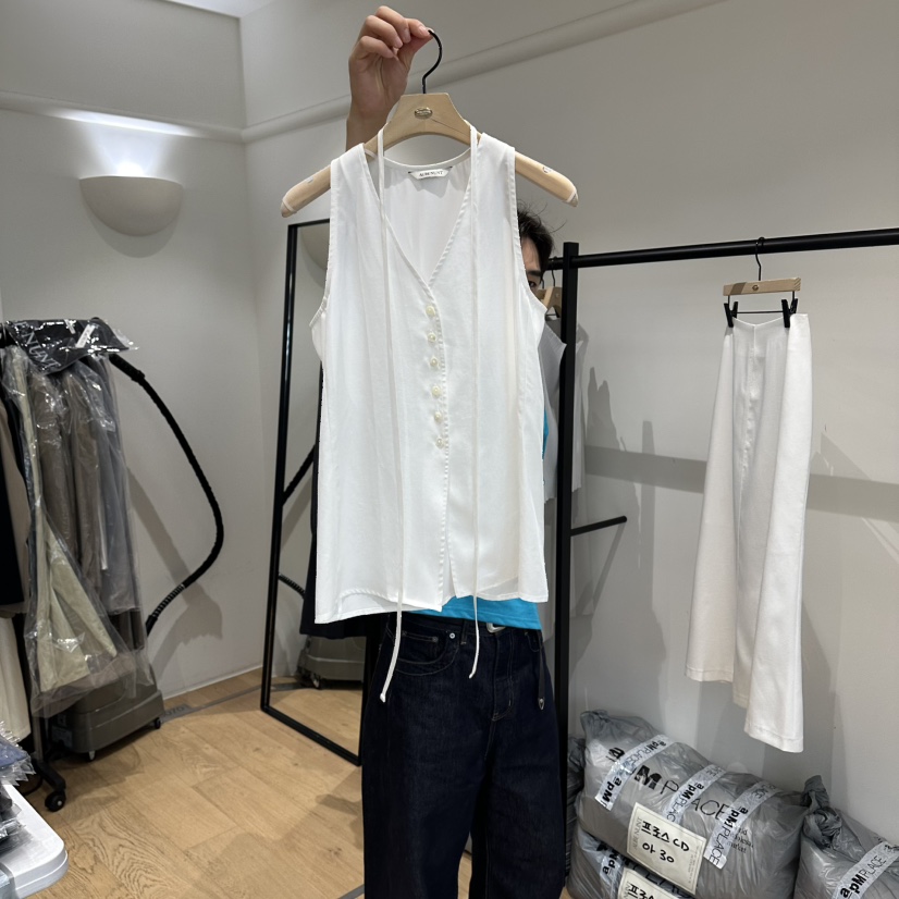 aube nunt東大門實拍韓國女士新品休閑襯衫蕾絲衫含腰繩aube nunt襯衫/蕾絲衫圖色1