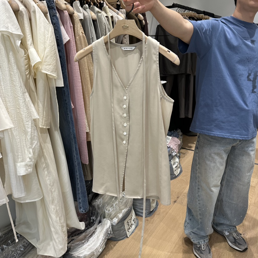 aube nunt東大門實拍韓國女士新品休閑襯衫蕾絲衫含腰繩aube nunt襯衫/蕾絲衫圖色2