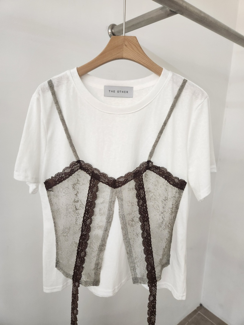 THE OTHER韓國代購女士新品26夏季熱賣時尚T恤假兩件蕾絲THE OTHERT恤圖色2