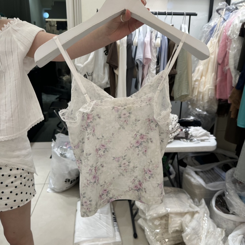EGG IS東大門實拍韓國女士新款推薦吊帶背心不含項鏈花朵無袖EGG IS吊帶/背心