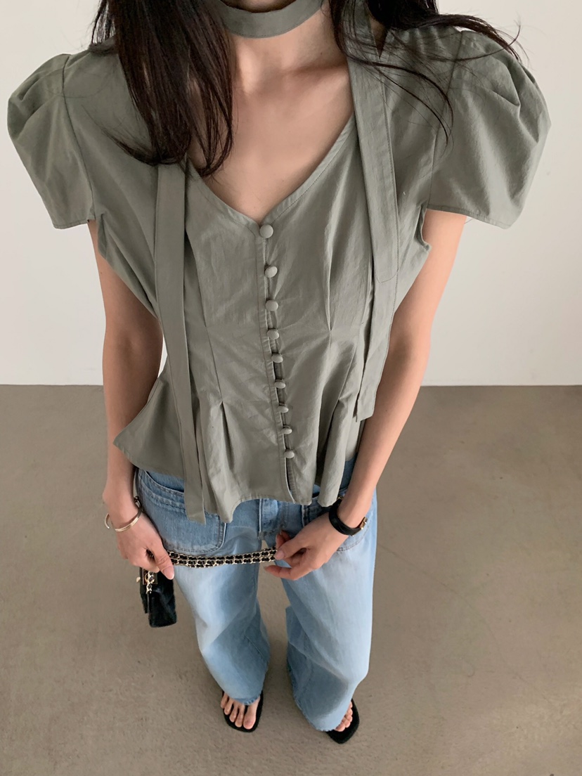 VERANDA韓國東大門直郵女士新款26夏季推薦襯衫蕾絲衫含脖帶VERANDA襯衫/蕾絲衫