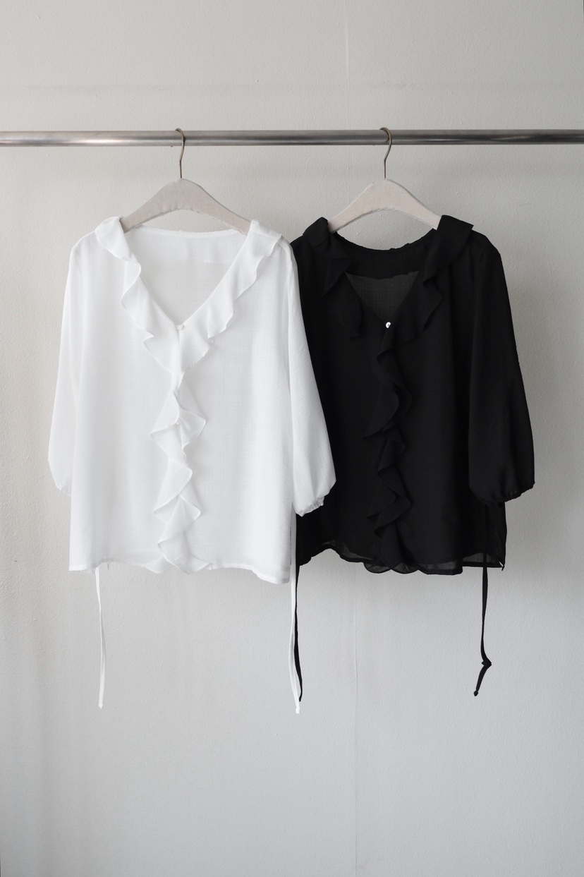 SORBET/FLAT WHITE韓國直郵女裝新品休閑襯衫蕾絲衫荷葉邊SORBET/FLAT WHITE襯衫/蕾絲衫