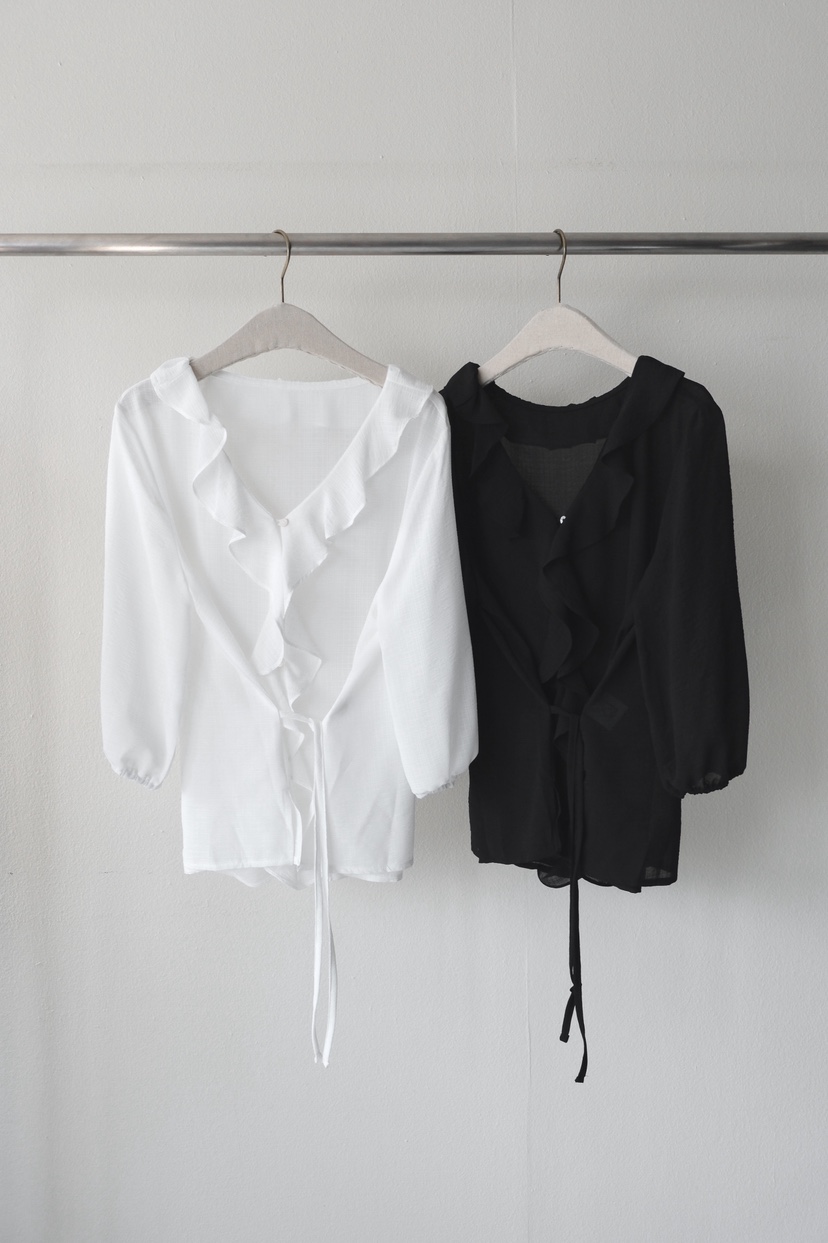 SORBET/FLAT WHITE韓國直郵女裝新品休閑襯衫蕾絲衫荷葉邊SORBET/FLAT WHITE襯衫/蕾絲衫