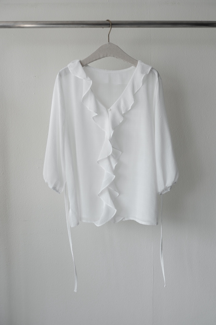 SORBET/FLAT WHITE韓國直郵女裝新品休閑襯衫蕾絲衫荷葉邊SORBET/FLAT WHITE襯衫/蕾絲衫