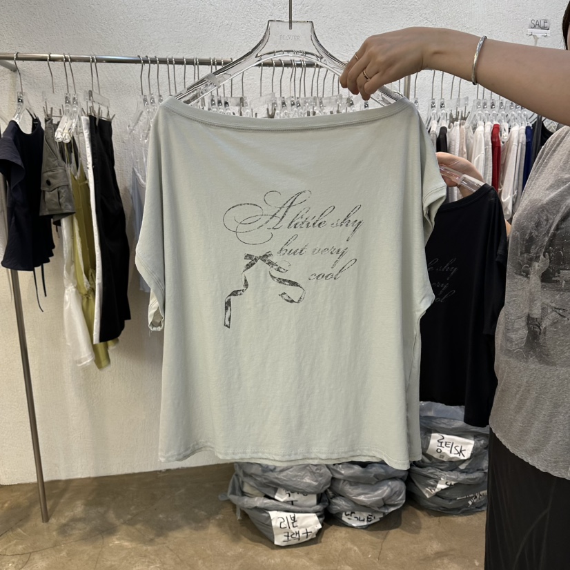 PLOVER韓國直郵實拍女士新品26夏季推薦休閑熱賣T恤印花絲帶PLO_VERT恤圖色2