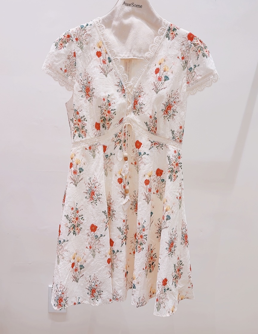 AWESOME-P韓國直郵實拍女士新款26夏季休閑連衣裙印花刺繡AWESOME-P連衣裙圖色1