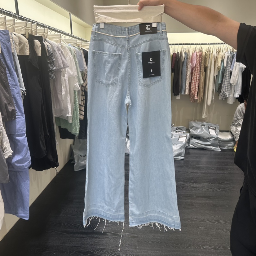 TOMGIRL韓國東大門代購女士新品人氣休閑牛仔褲含腰繩天絲TOMGIRL牛仔褲