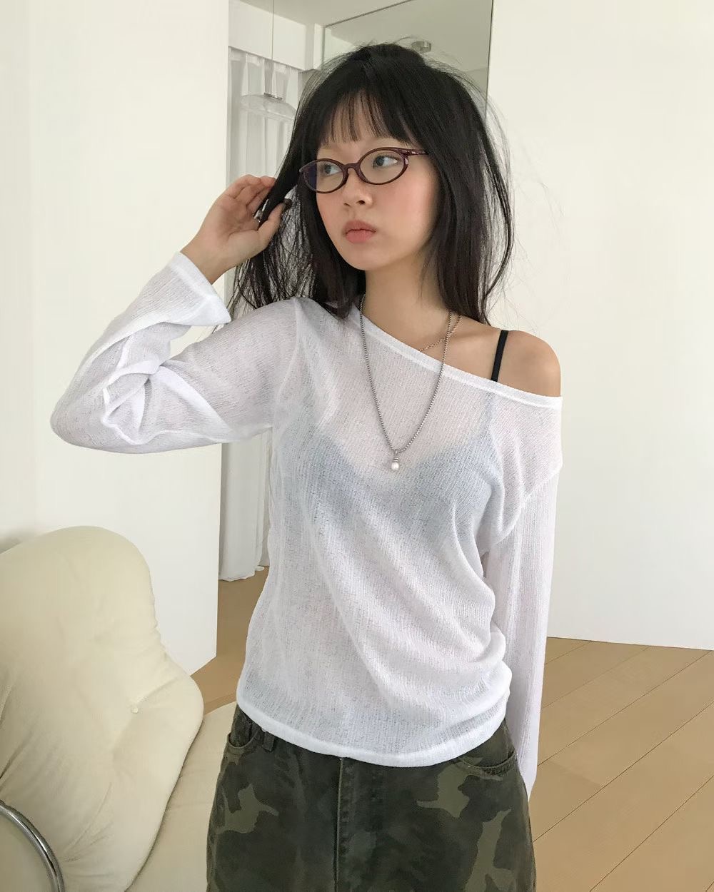 UNSANE東大門實拍韓國女裝新款時尚長袖T恤不含內搭亞麻布UNSANE長袖T恤
