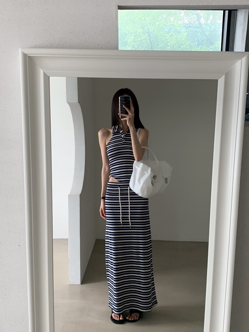 VERANDA東大門實拍女裝新品職業時尚熱賣真品26春夏長裙條紋VERANDA長裙