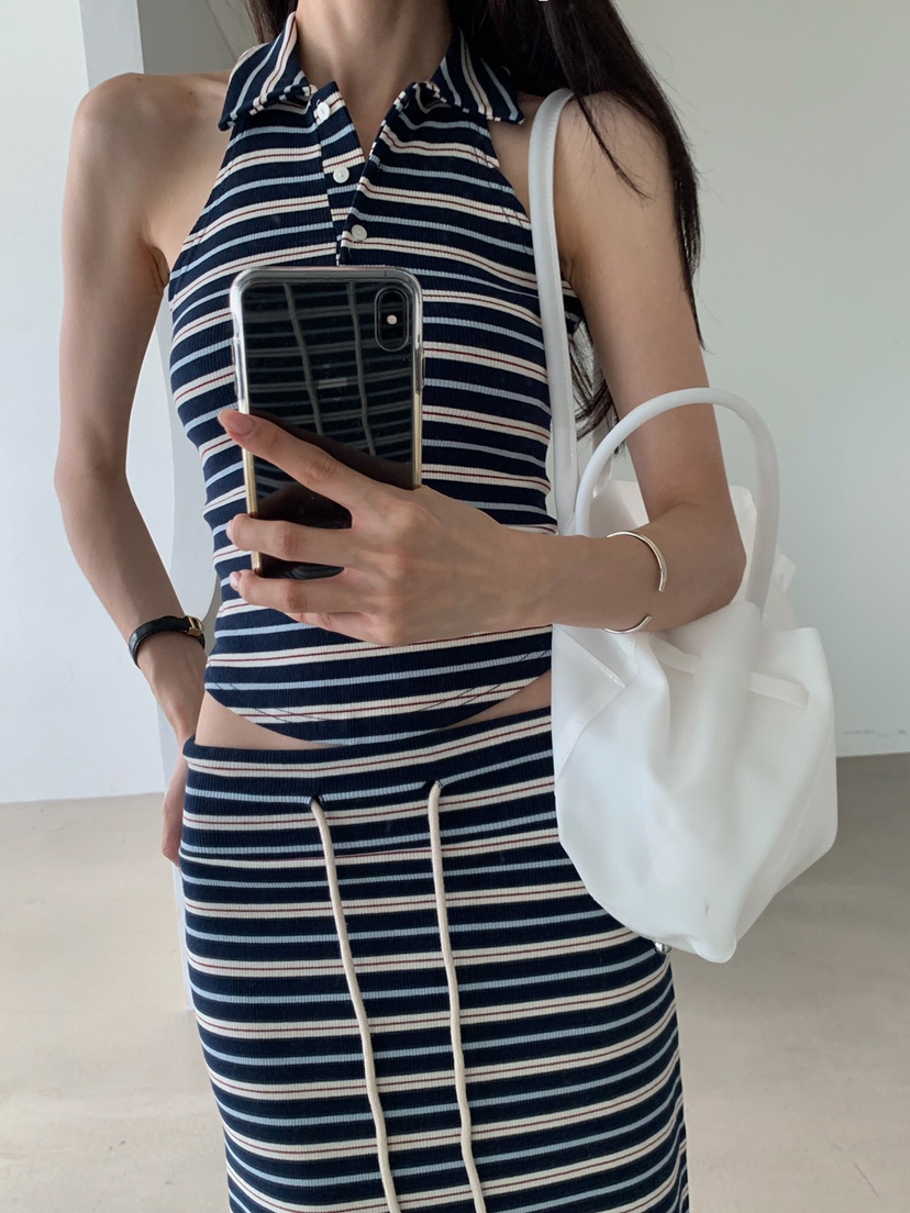 VERANDA東大門實拍女裝新品職業時尚熱賣真品26春夏長裙條紋VERANDA長裙