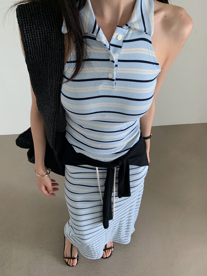 VERANDA東大門實拍女裝新品職業時尚熱賣真品26春夏長裙條紋VERANDA長裙