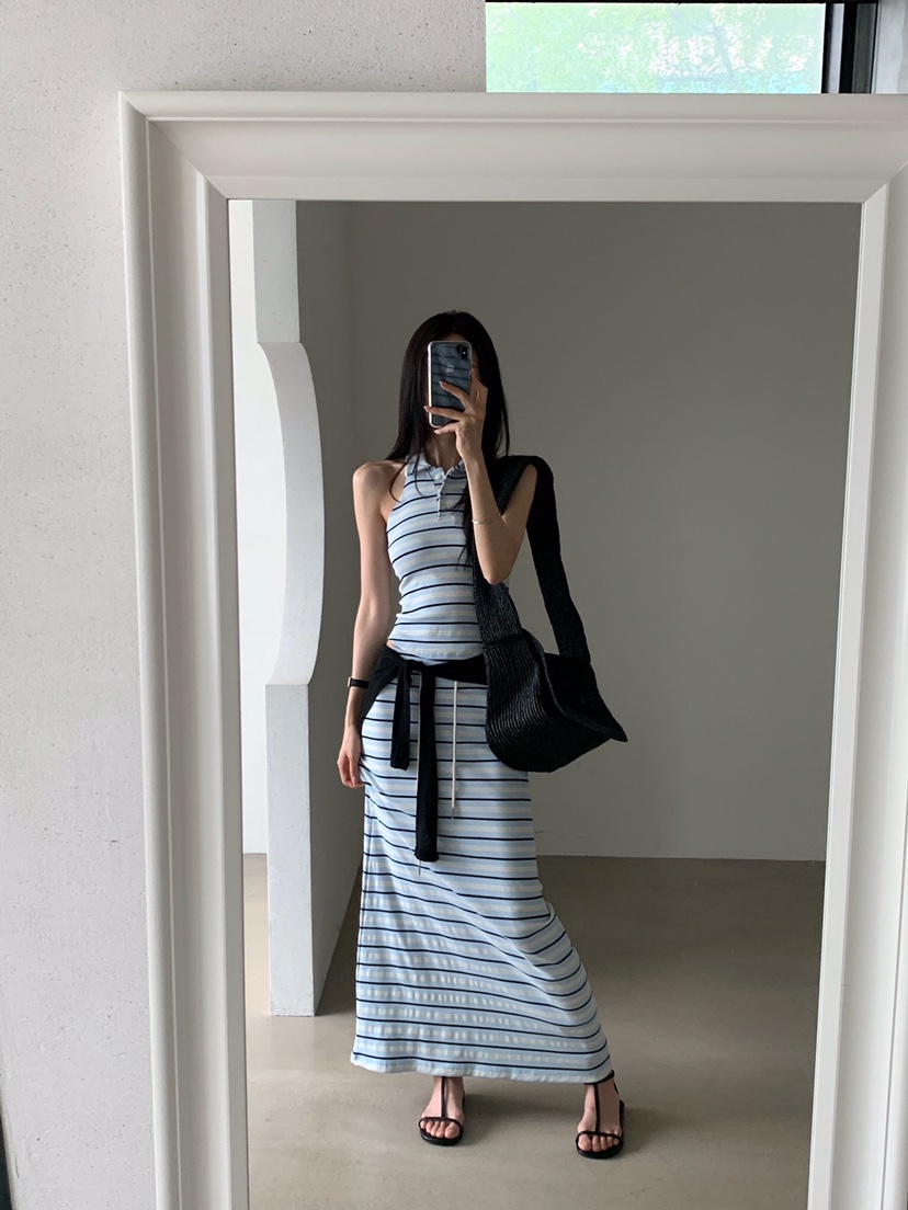 VERANDA東大門實拍女裝新品職業時尚熱賣真品26春夏長裙條紋VERANDA長裙